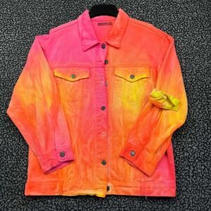 Carmar Denim Jacket Women Small Pink Tie Dye Long Sleeve Oversized Cotton S